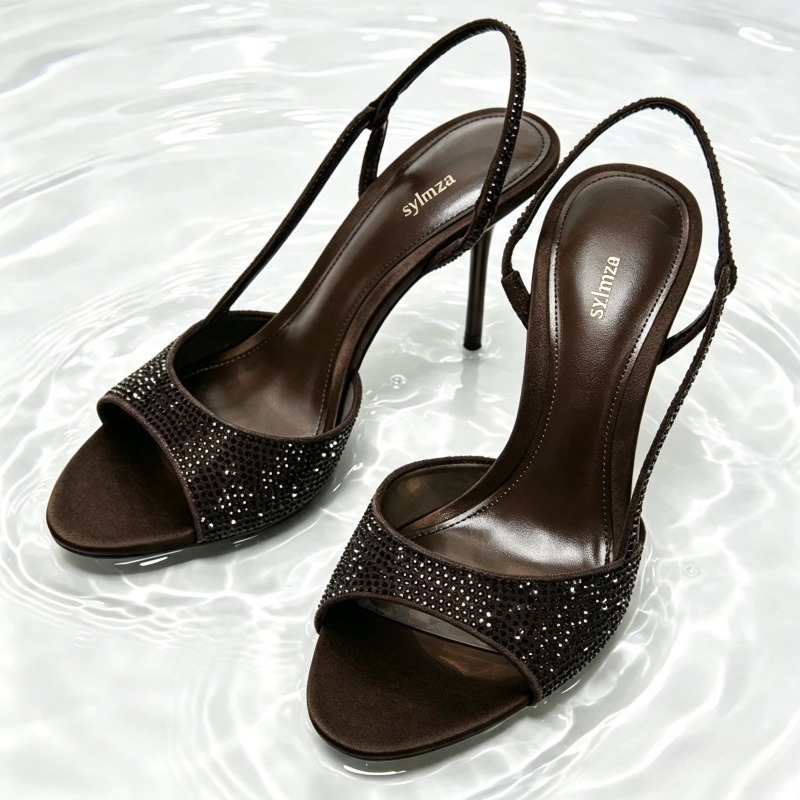 Women Shoes Brands - 패션 크리스탈 디테일 슬링백 힐 여성