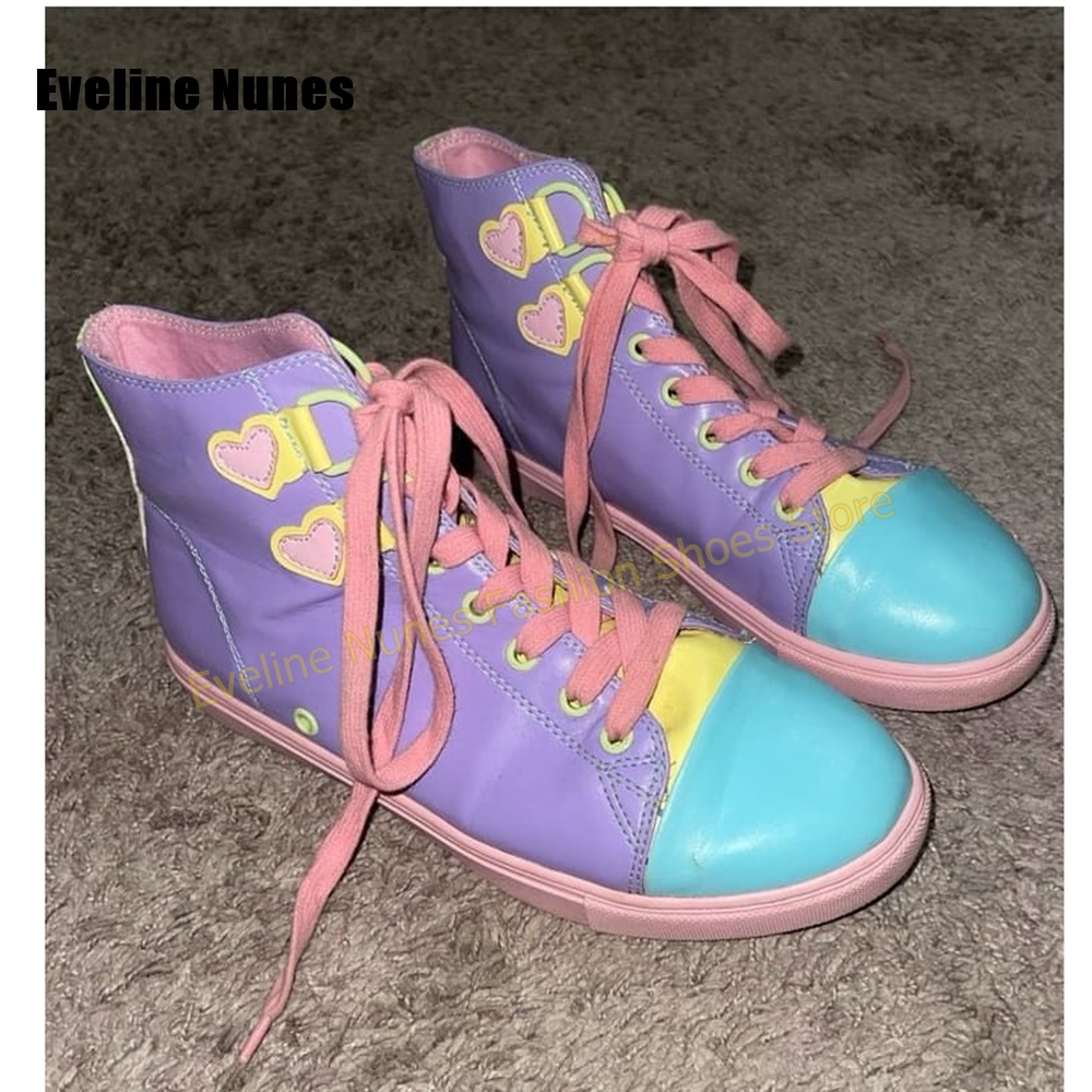 Women'S Shoes Round Toe - Y2K 걸 스윗 하이탑 스니커즈 컬러