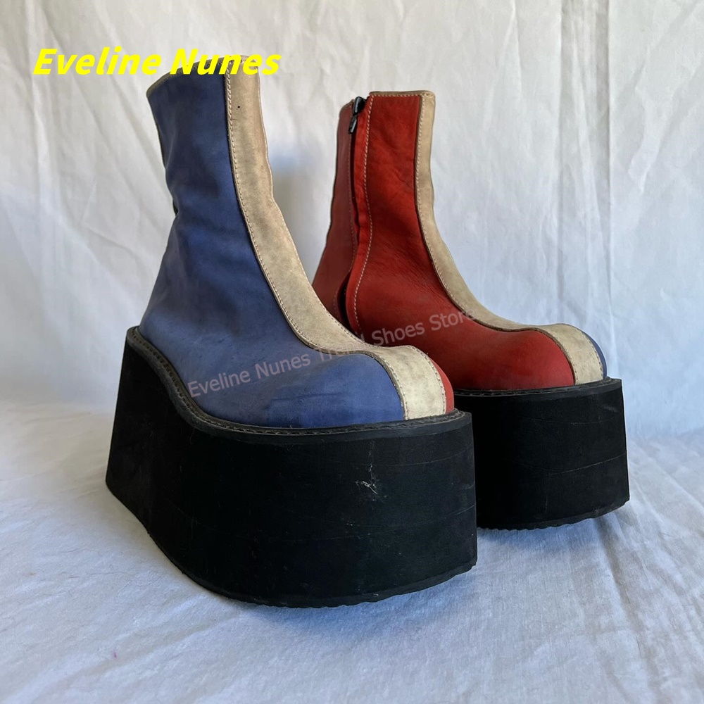 Women'S Shoes Y2K - Y2K 레드 블루 플랫폼 앵클 부츠