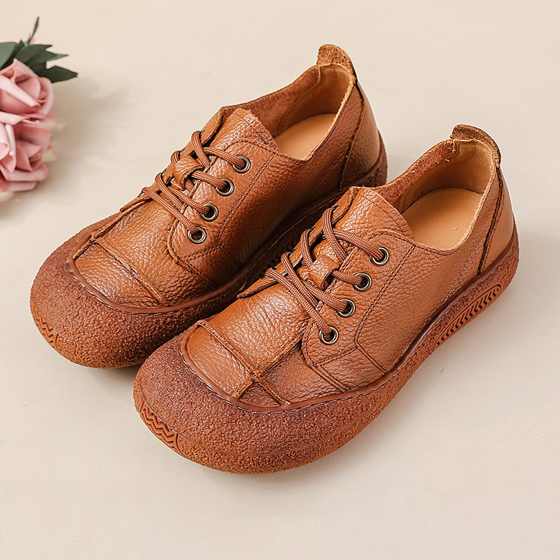 Women'S Shoes For Wide Feet - 레트로 스타일 정품 가죽 와이드 핏