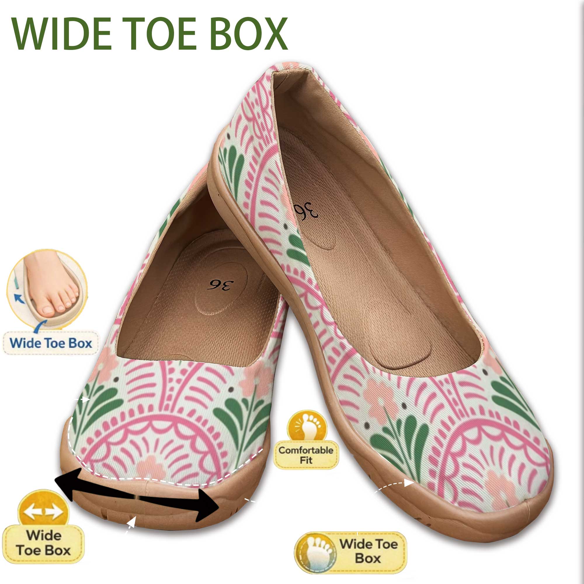 Women'S Shoes For Wide Feet - 보헤미안 스타일 와이드핏 여성화, 프린트된 부드러운