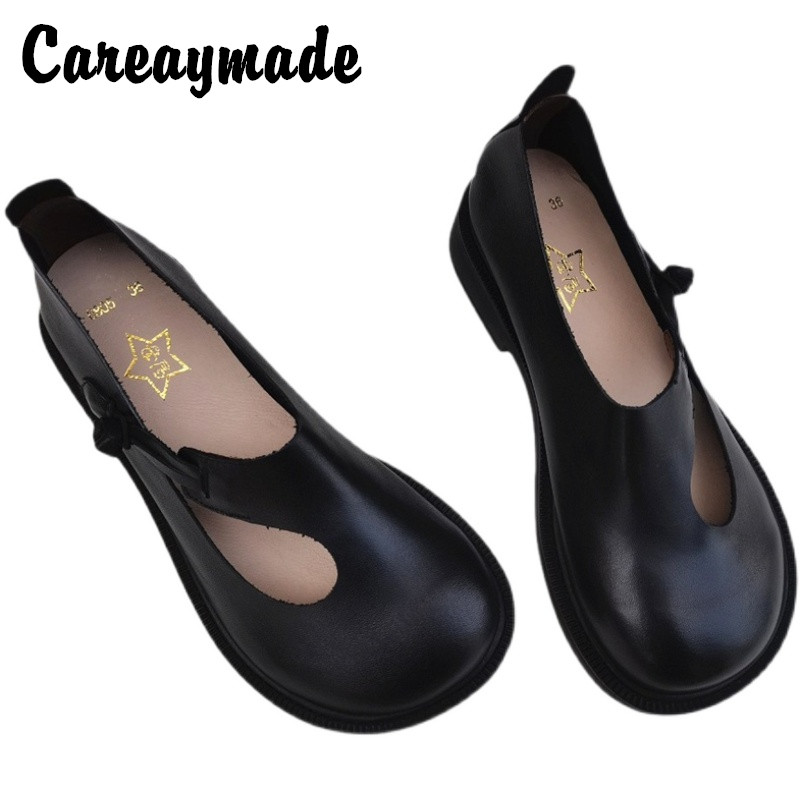 Women'S Shoes Round Toe - Careaymade-진짜 가죽 큰 신발, 레트로 내셔널