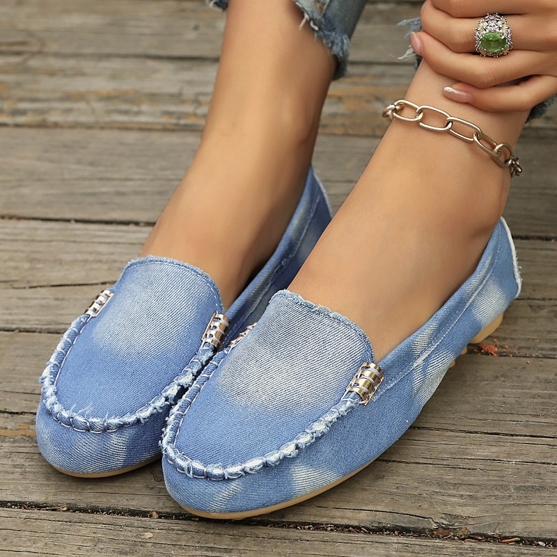 Loafer Flat Women - 패션 라이트 블루 데님 모카신 슬립온