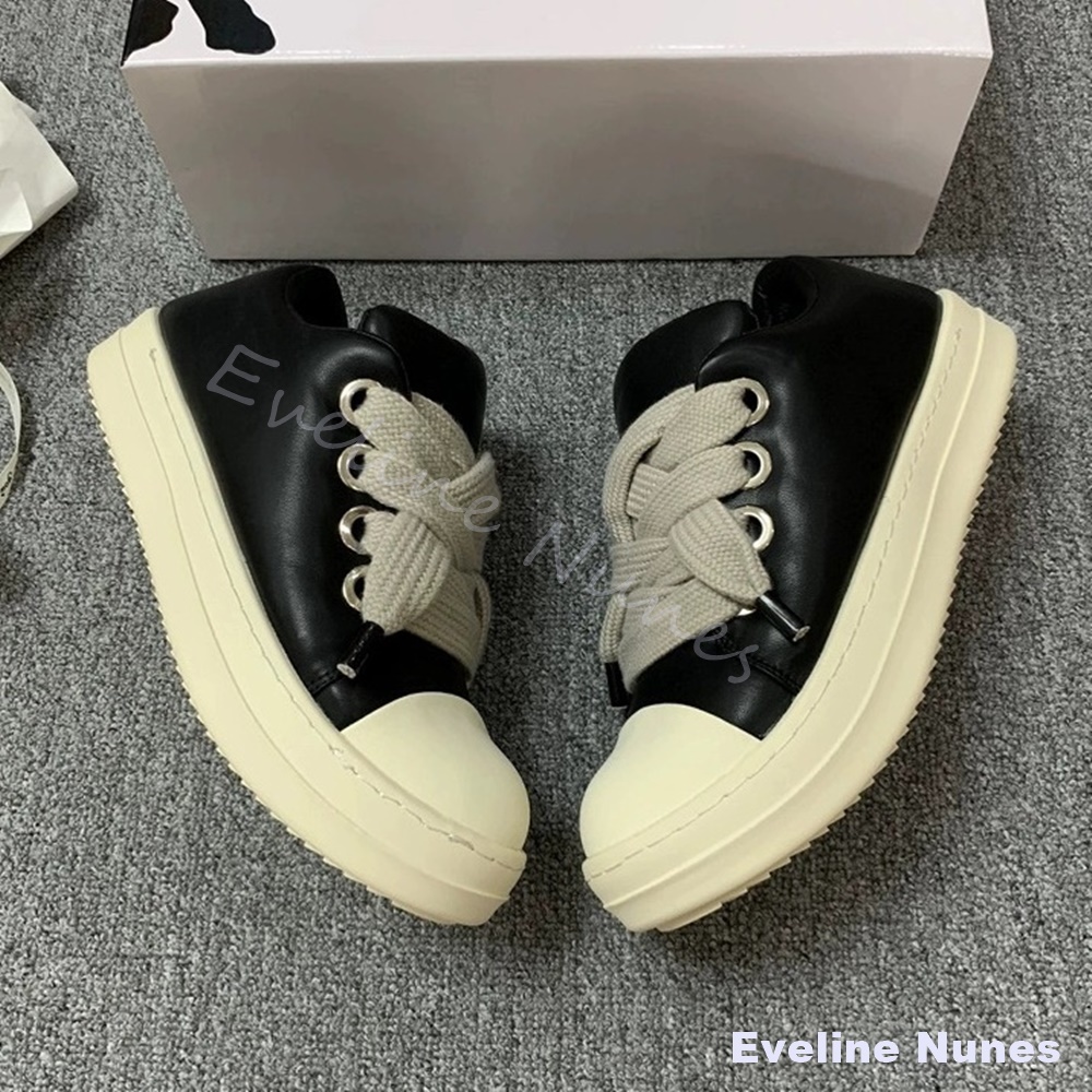 Women'S Shoes Y2K - 유니섹스 블랙 가죽 플랫폼 스니커즈 화이트