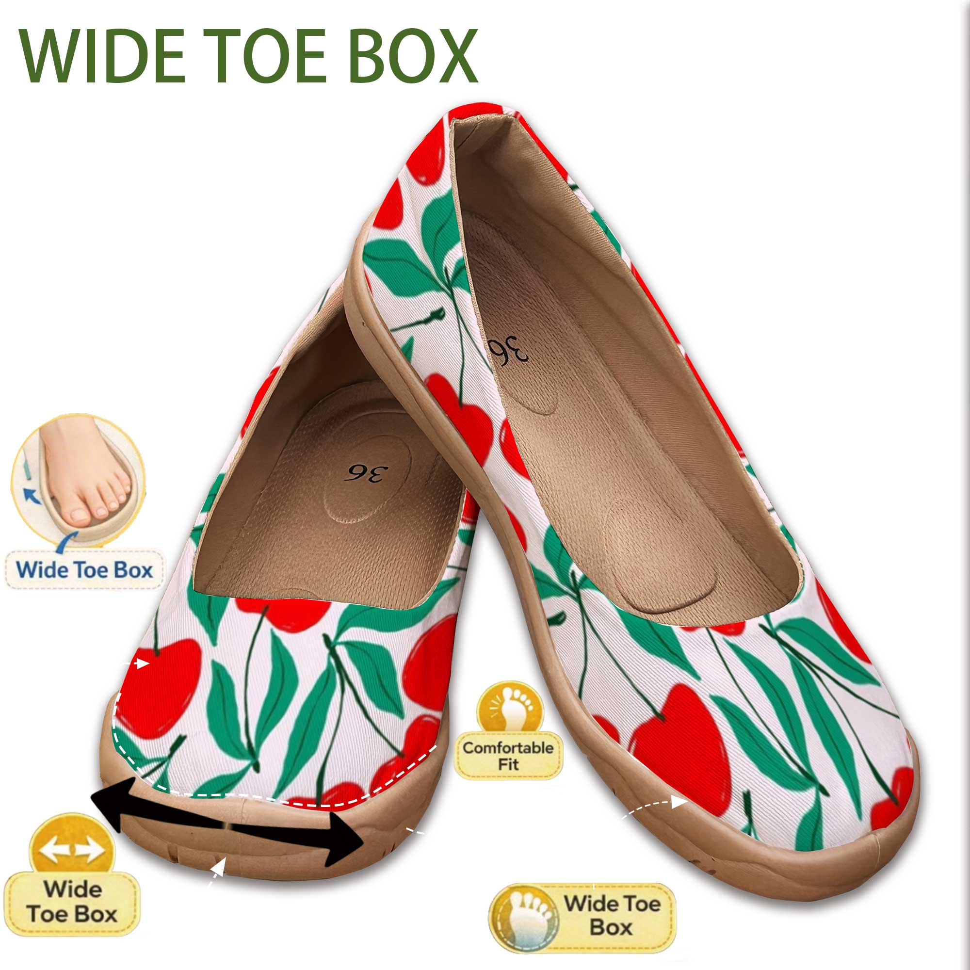 Women'S Shoes For Wide Feet - 달콤한 체리색의 와이드 핏 얕은 입구