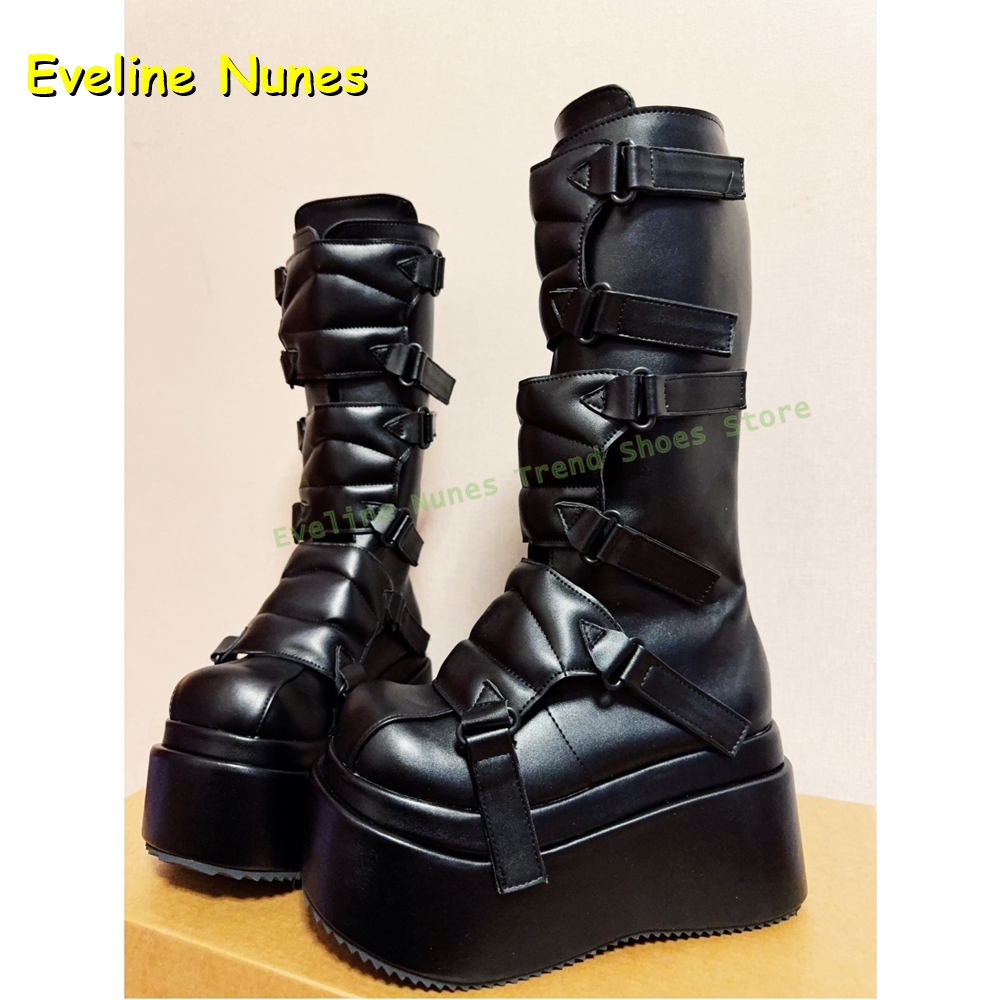 Women'S Shoes Y2K - 블랙 버클 사이버펑크 Y2K 니하이 부츠