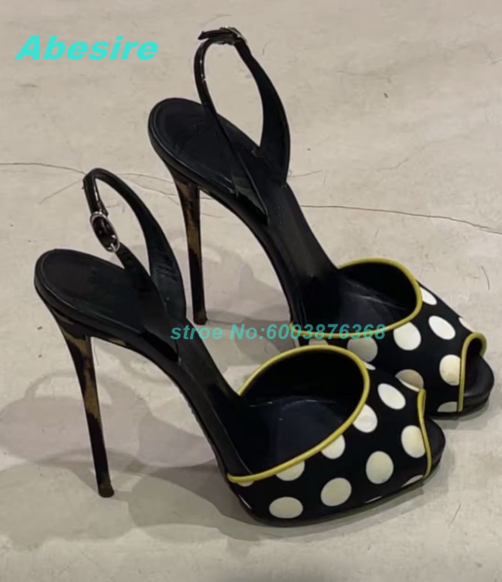 폴카 도트 패치워크 투톤 샌들, 오픈토 스틸레토 힐,  - Women'S Shoes Y2K 리뷰 및 가격