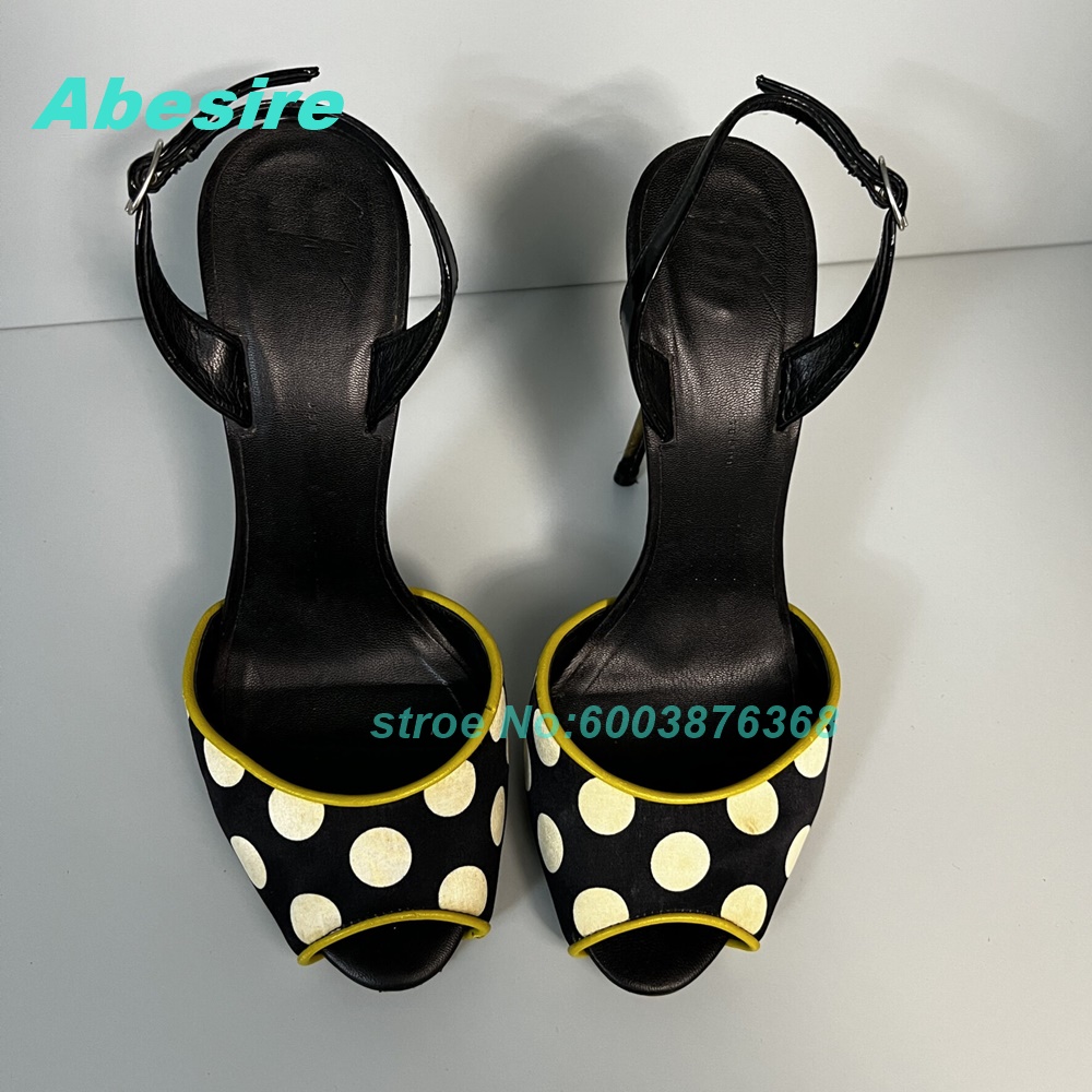폴카 도트 패치워크 투톤 샌들, 오픈토 스틸레토 힐,  - Women'S Shoes Y2K 리뷰 및 가격