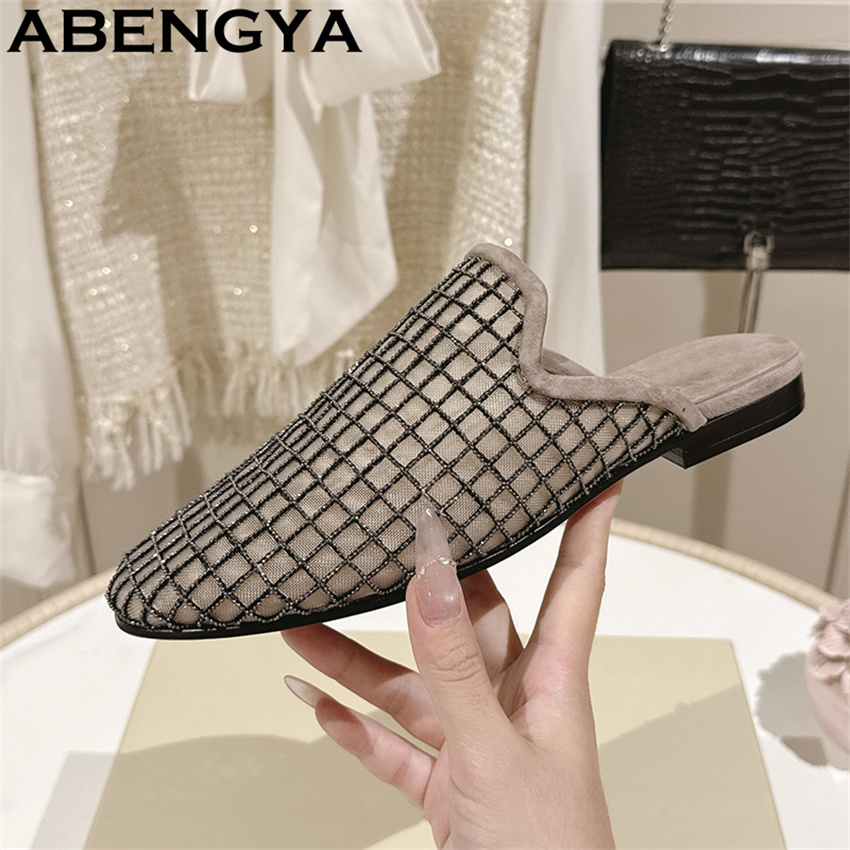 반짝이는 레이스 메쉬 라운드 토 플랫 슬리퍼 여성용 블 - Loafer Flat Women 리뷰 및 가격