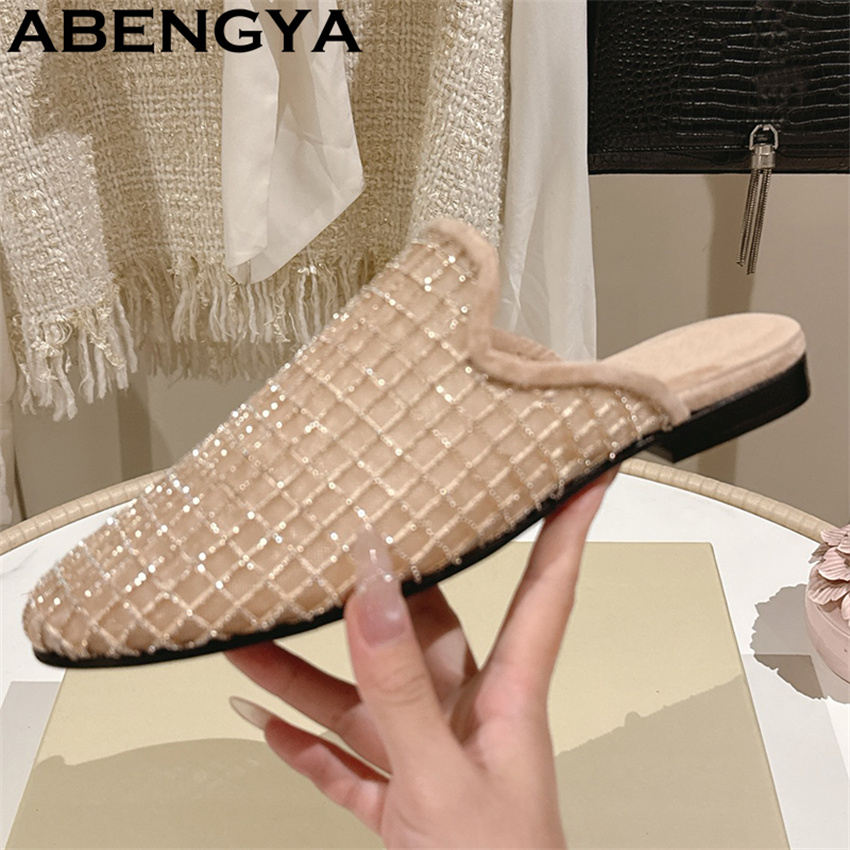 반짝이는 레이스 메쉬 라운드 토 플랫 슬리퍼 여성용 블 - Loafer Flat Women 리뷰 및 가격