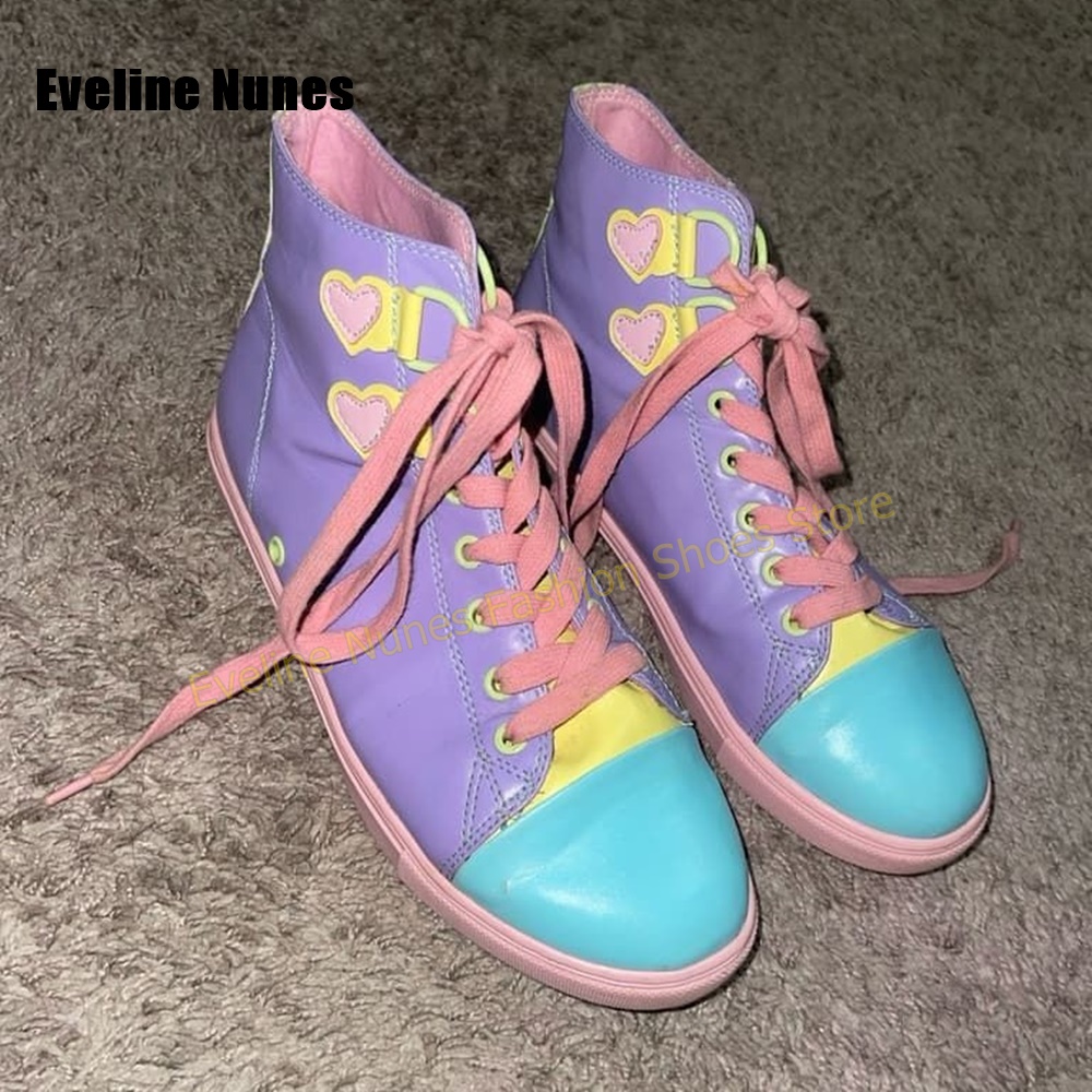 Y2K 걸 스윗 하이탑 스니커즈 컬러 블록 하트 아플리 - Women'S Shoes Round Toe 리뷰 및 가격