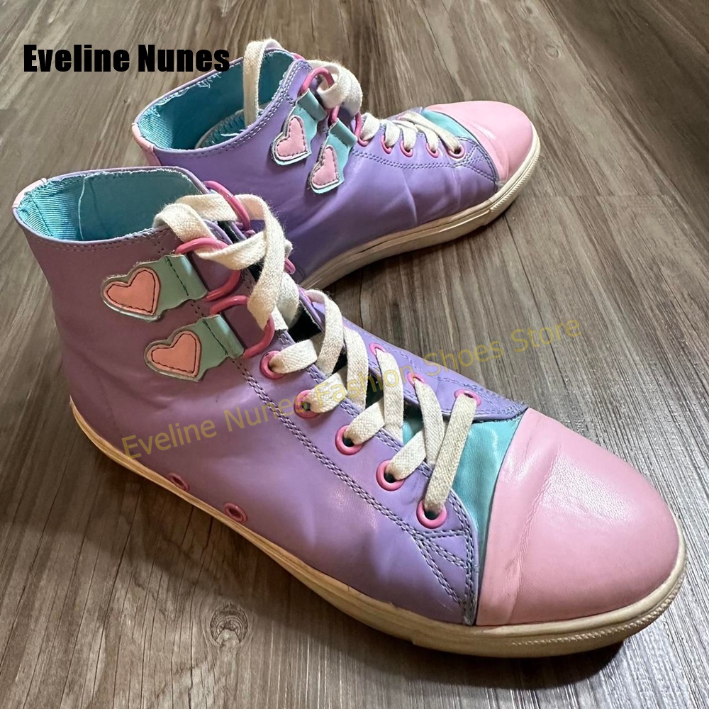 Y2K 걸 스윗 하이탑 스니커즈 컬러 블록 하트 아플리 - Women'S Shoes Round Toe 리뷰 및 가격