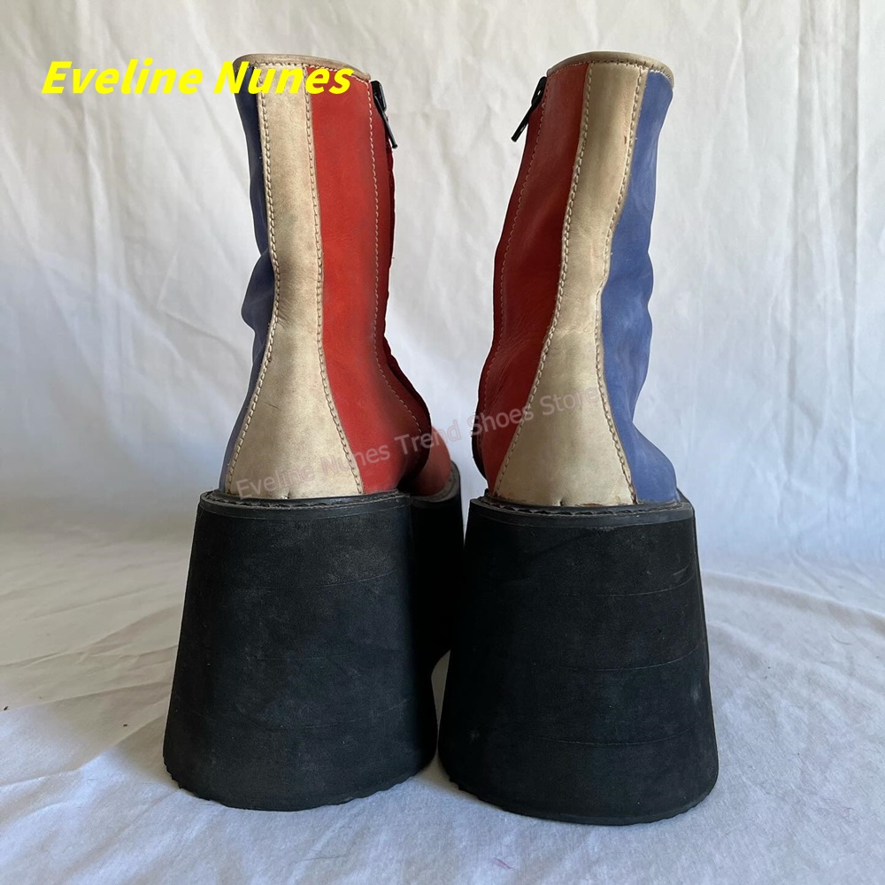 Y2K 레드 블루 플랫폼 앵클 부츠 라운드 토 사이드  - Women'S Shoes Y2K 리뷰 및 가격