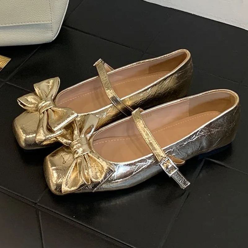 귀여운 리본 스퀘어 토 디자인 골드 여성 펌프스 우아한 - Women Shoes Brand 리뷰 및 가격