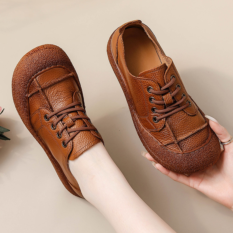 레트로 스타일 정품 가죽 와이드 핏 여성용 레이스업 플 - Women'S Shoes For Wide Feet 리뷰 및 가격