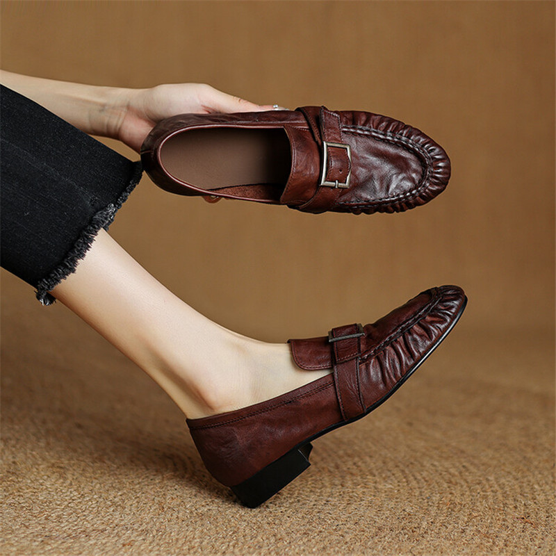 여성용 정품 가죽 펌프스, 여성용 주름진 라운드 토 슈 - Women'S Shoes Round Toe 리뷰 및 가격