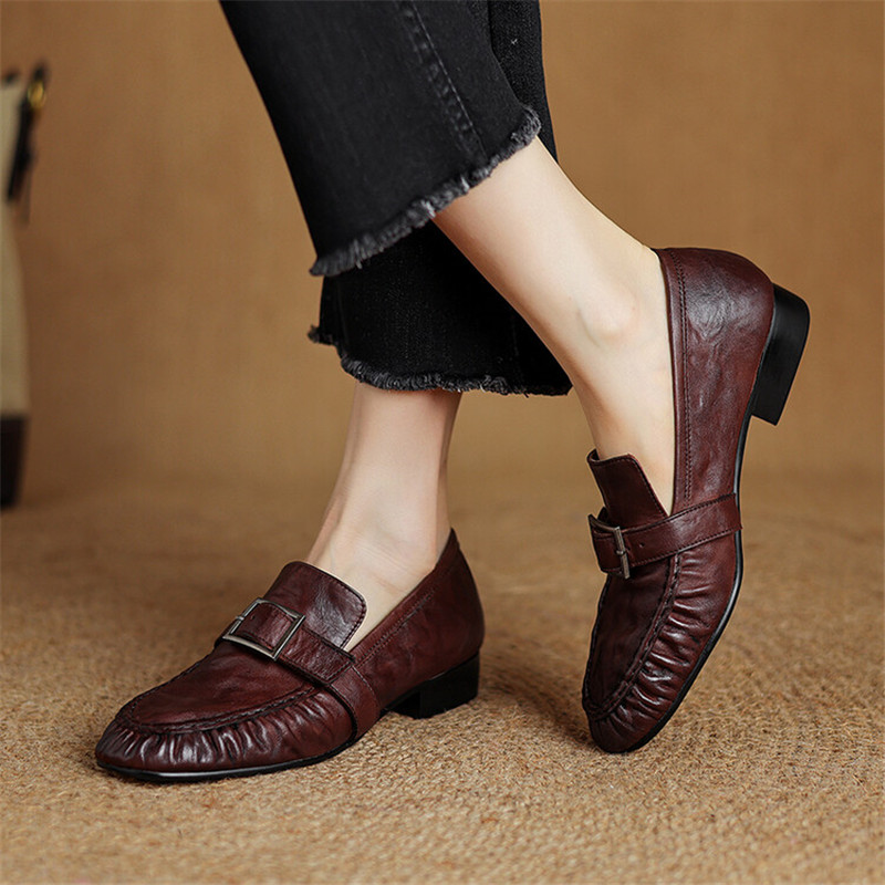 여성용 정품 가죽 펌프스, 여성용 주름진 라운드 토 슈 - Women'S Shoes Round Toe 리뷰 및 가격