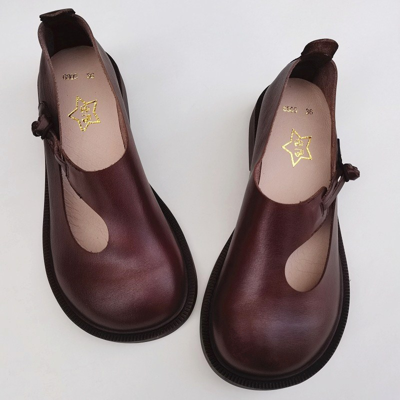 Careaymade-진짜 가죽 큰 신발, 레트로 내셔널 - Women'S Shoes Round Toe 리뷰 및 가격