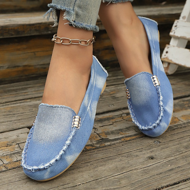 패션 라이트 블루 데님 모카신 슬립온 플랫 로퍼 메탈  - Loafer Flat Women 리뷰 및 가격