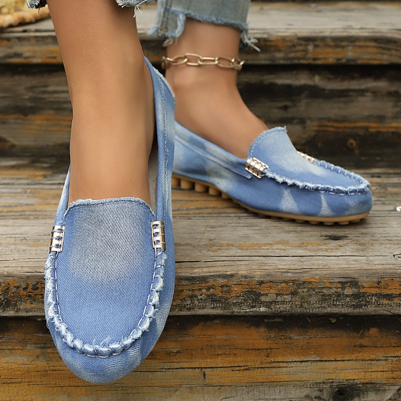 패션 라이트 블루 데님 모카신 슬립온 플랫 로퍼 메탈  - Loafer Flat Women 리뷰 및 가격