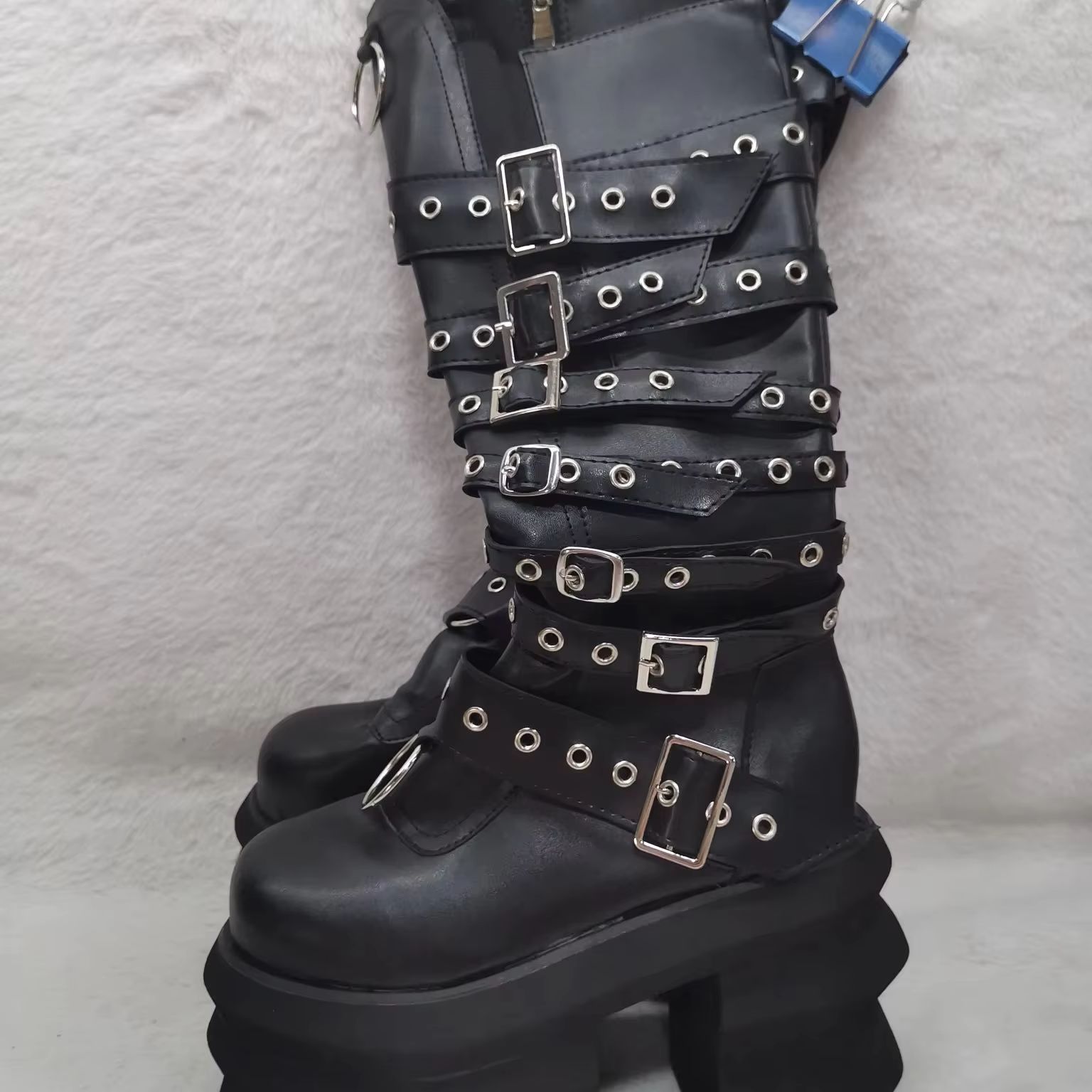 벨트 버클 플랫폼 두꺼운 밑창 Y2K 나이트 부츠 라운 - Women'S Shoes Y2K 리뷰 및 가격